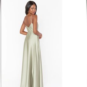 Show Me Your Mumu Faith maxi dress in moss green satin.